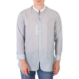 Maison Margiela Mens Band Collar Pinstripe Shirt, Brand Size 39 (Neck Size 15.5)