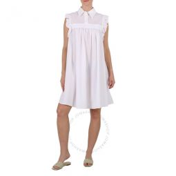 MM6 White Ruffle Sleeves Jacquard Smocked Dress, Brand Size 38 (US Size 4)
