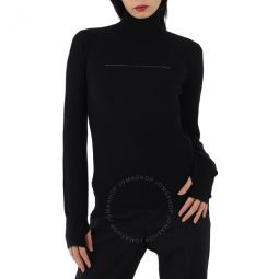 Ladies Black Rip Detail Turtleneck Sweater, Size Medium