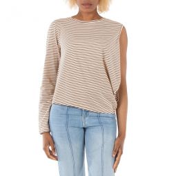 MM6 Ladies Asymmetric Stripe Stretch-cotton T-shirt, Size Medium