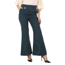 MM6 Ladies Petrol Green High-Waisted Flared Trousers, Brand Size 40 (US Size 6)