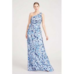 One Shoulder Pleated Maxi Dress - Butterfly Painterly