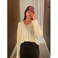 Crochet Cropped Sweater - Ivory