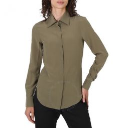 Ladies Olive Button Down Blouse, Brand Size 36 (US Size 2)
