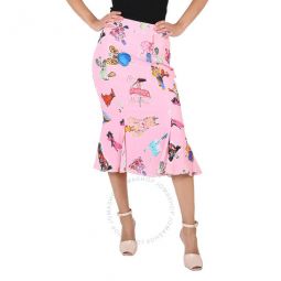 Ladies Fantasy Print Pink Flare Skirt, Brand Size 38 (US Size 4)