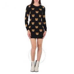 Ladies Fantasia Black Intarsia Teddy Wool Knit Mini Dress, Brand Size 38 (US Size 4)