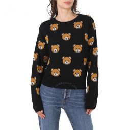Ladies Fantasia Black Teddy Bear-Print Wool Jumper, Brand Size 38 (US Size 4)