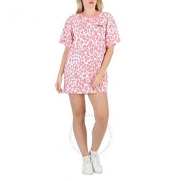 Ladies Salmon Pink Leopard-Print Sleepwear, Size Small