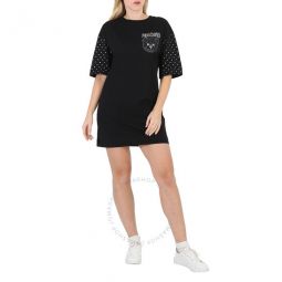 Ladies Teddy Bear Gem-Logo T-Shirt Dress In Black, Brand Size 36 (US Size 2)