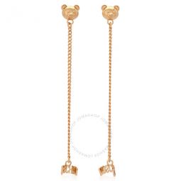 Gold Teddy Bear Logo Chain Drop Earrings