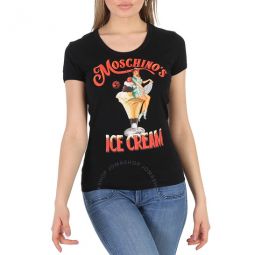 Ladies Ice Cream Print Cotton T-Shirt, Brand Size 36 (US Size 2)