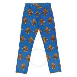 Mens Blue Allover Robot Bear Print Trousers, Brand Size 44 (Waist Size 29)