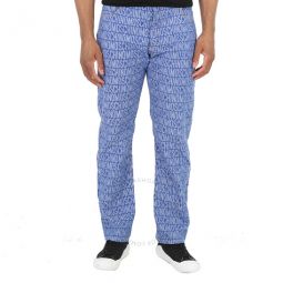 Fantasy Print Blue All-Over Logo Jacquard Denim Jeans, Brand Size 46 (US Size 30)