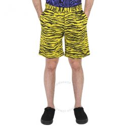 Mens Yellow Printed Stretch Cotton Shorts, Brand Size 44 (Waist Size 29)