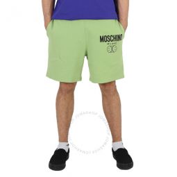 Mens Light Green Logo-Print Organic-Cotton Shorts, Brand Size 46 (US Size 30)
