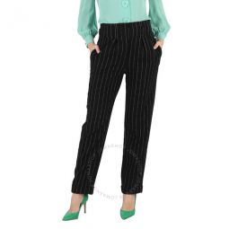 Black Pinstripe Wool-Blend Tailored Trousers, Brand Size 40 (US Size 6)