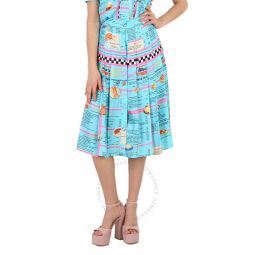 Ladies Multi Drive In Menu-Printed Pleated Midi Skirt, Brand Size 38 (US Size 4)
