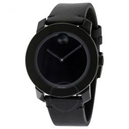 Bold Black Museum Dial Black Leather Unisex Watch