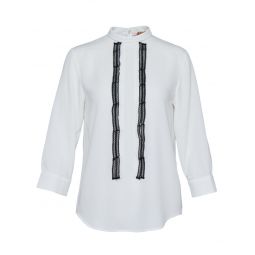 High Collar Lace Trim Blouse