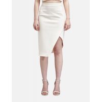 Bonded Silk Wrap Split Skirt - Beige