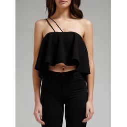 Crepe Rouleaux Flare Cropped Top - BLACK