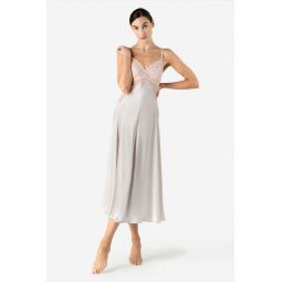Precious Sunset Long Silk Gown - Pearl Grey