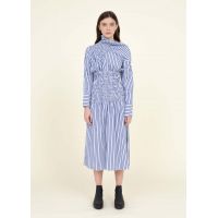 Smocked Long Sleeve Dress - Blue Stripe