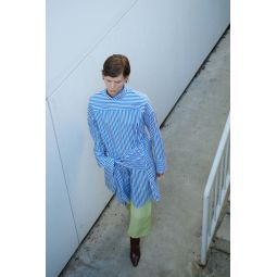 Tie Front Tunic Dress - Blue Stripe