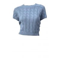 Cable Open Back Short Sleeve Crew - Powder Blue