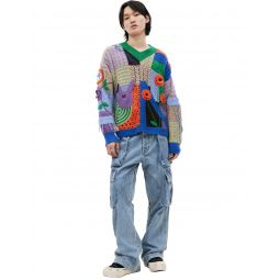 Crochet V-Neck Sweater - Multicolor