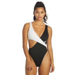 Nike Womens Colorblock Crossover One Piece Swimsuit