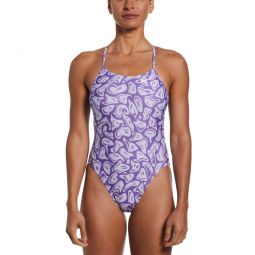 Nike Womens HydraStrong Multi Print Cut Out One Piece Swimsuit