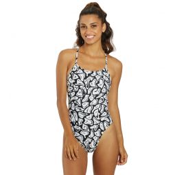 Nike Womens HydraStrong Multi Print Lace Up Tie Back One Piece Swimsuit