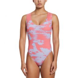 Nike Womens Floral Fade Keyhole Back One Piece Swimsuit