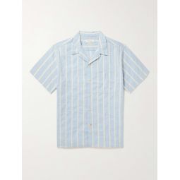 Havana Camp-Collar Striped Cotton and Linen-Blend Shirt