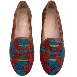 Womens Turkish Kilim Loafers Red & Blue Pattern