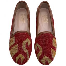 Womens Turkish Kilim Loafers Red with Gold