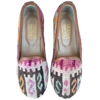 Womens Turkish Kilim Loafers Pinks with Brown