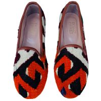 Womens Turkish Kilim Loafers | Orange & Black Pattern