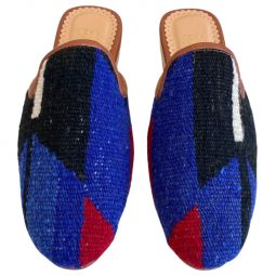 Womens Turkish Kilim Mule Blue & Black with Red