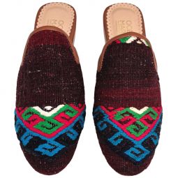 Womens Turkish Kilim Mule Maroon with Red, Blue & Green Pattern
