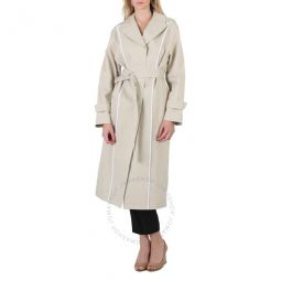 Ladies Light Grey Contrast-trim Trench Coat, Brand Size 42 (US Size 8)