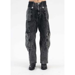 DISCHARGE DENIM TOTEM CARGO TROUSERS - POWDER GREY