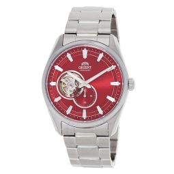 Contemporary Semi Skeleton Automatic Red Dial Mens Watch