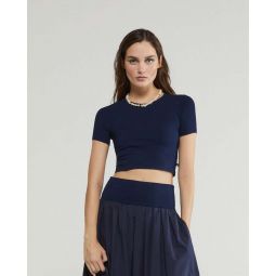 Ribbed Cropped Tee - Navy