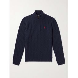 Logo-Embroidered Cable-Knit Wool and Cashmere-Blend Half-Zip Sweater