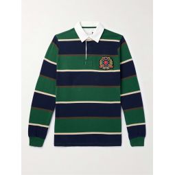 Oversized Logo-Applqiued Striped Cotton-Jersey Polo Shirt