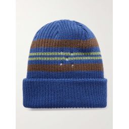 Logo-Embroidered Striped Ribbed-Knit Beanie