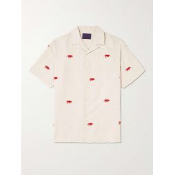 Crab Convertible-Collar Embroidered Linen and Cotton-Blend Shirt