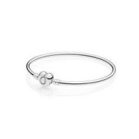 Sterling Silver Bangle Bracelet with Logo Heart Clasp
